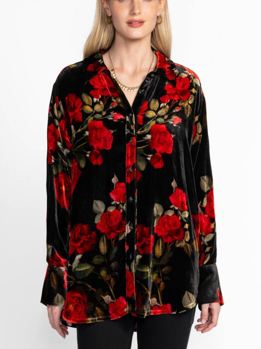 NWT Johnny Was Relaxed Seamed Shirt Rosana Floral Rose Velvet Shirt Blouse XL